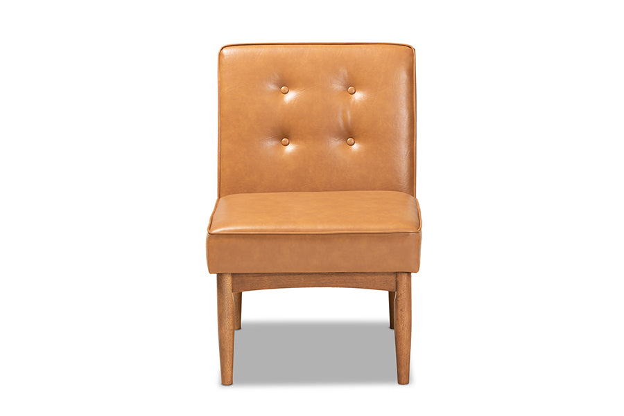 Arvid Mid-Century Modern Tan Faux Leather Upholstered and Walnut Brown Finished Wood Dining Chair