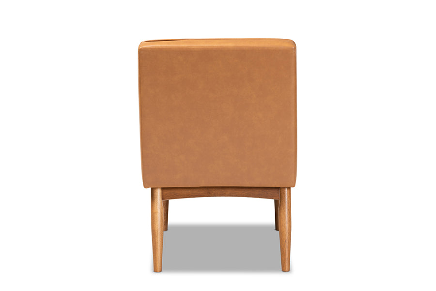 Arvid Mid-Century Modern Tan Faux Leather Upholstered and Walnut Brown Finished Wood Dining Chair