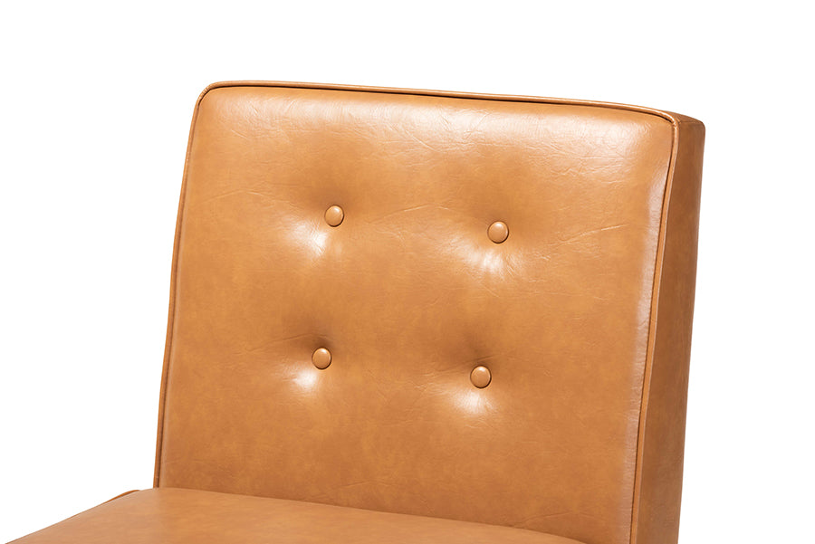 Arvid Mid-Century Modern Tan Faux Leather Upholstered and Walnut Brown Finished Wood Dining Chair