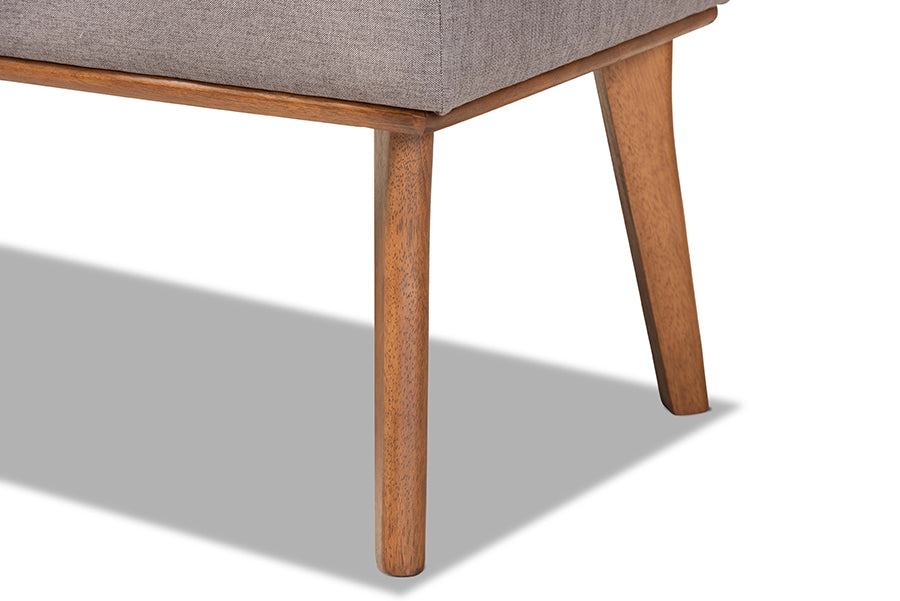 Odessa Mid-Century Modern Grey Fabric Upholstered and Walnut Brown Finished Wood Dining Bench
