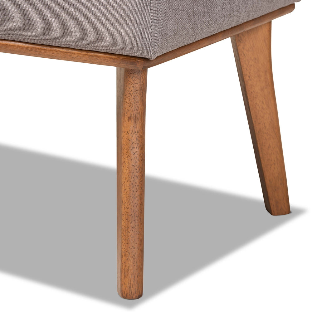 Odessa Mid-Century Modern Grey Fabric Upholstered and Walnut Brown Finished Wood Dining Bench