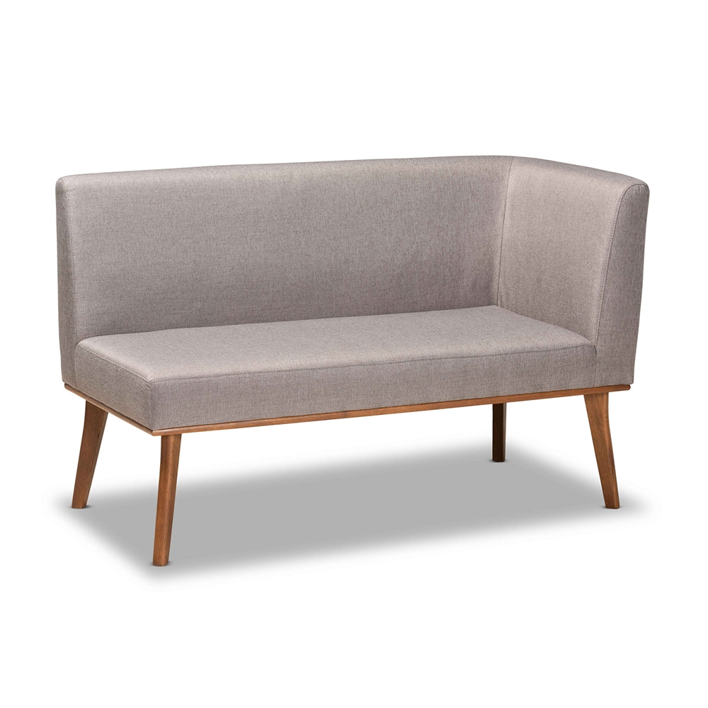 Odessa Mid-Century Modern Grey Fabric Upholstered and Walnut Brown Finished Wood 4-Piece Dining Nook Set
