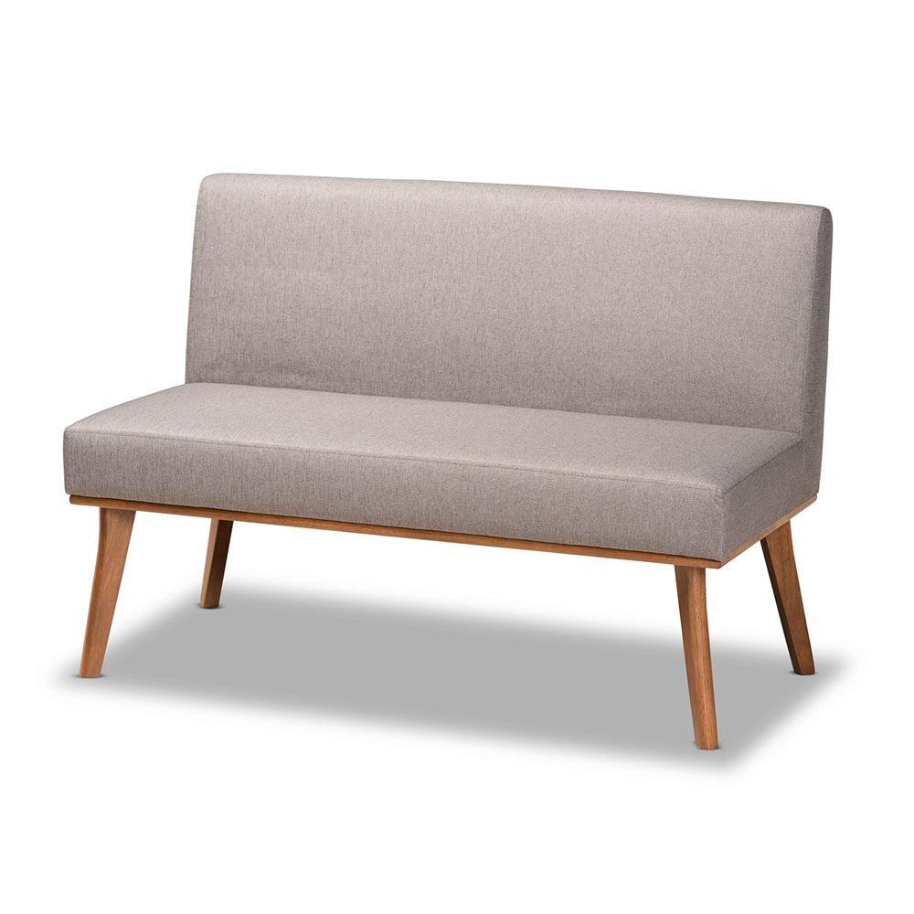 Odessa Mid-Century Modern Grey Fabric Upholstered and Walnut Brown Finished Wood 4-Piece Dining Nook Set