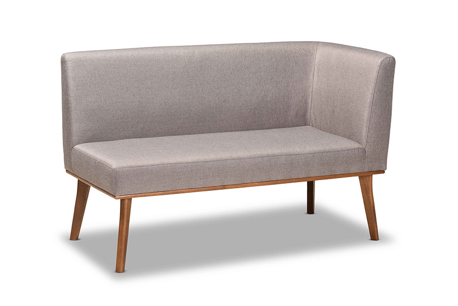 Odessa Mid-Century Modern Grey Fabric Upholstered and Walnut Brown Finished 2-Piece Wood Dining Nook Banquette Set