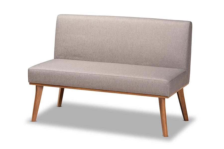 Odessa Mid-Century Modern Grey Fabric Upholstered and Walnut Brown Finished 2-Piece Wood Dining Nook Banquette Set