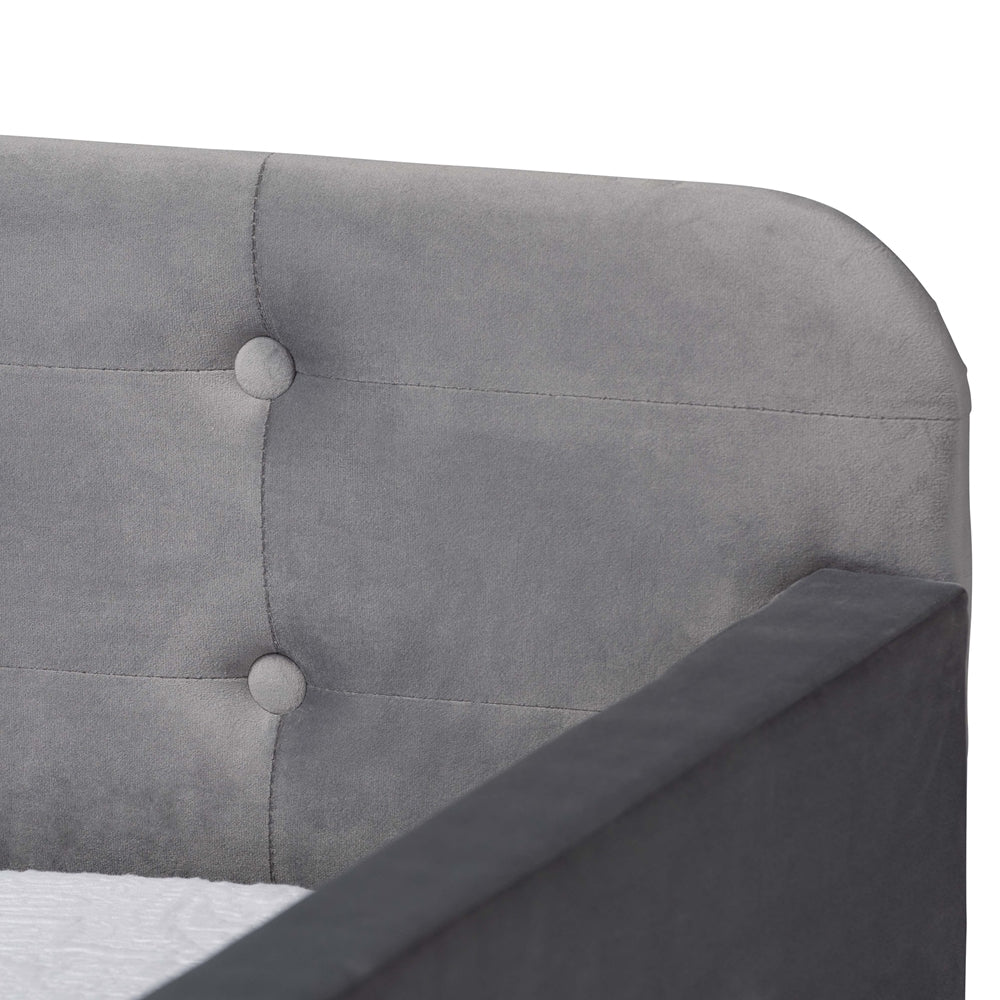 Jona Twin Daybed Modern Grey Velvet Button-Tufted with Trundle
