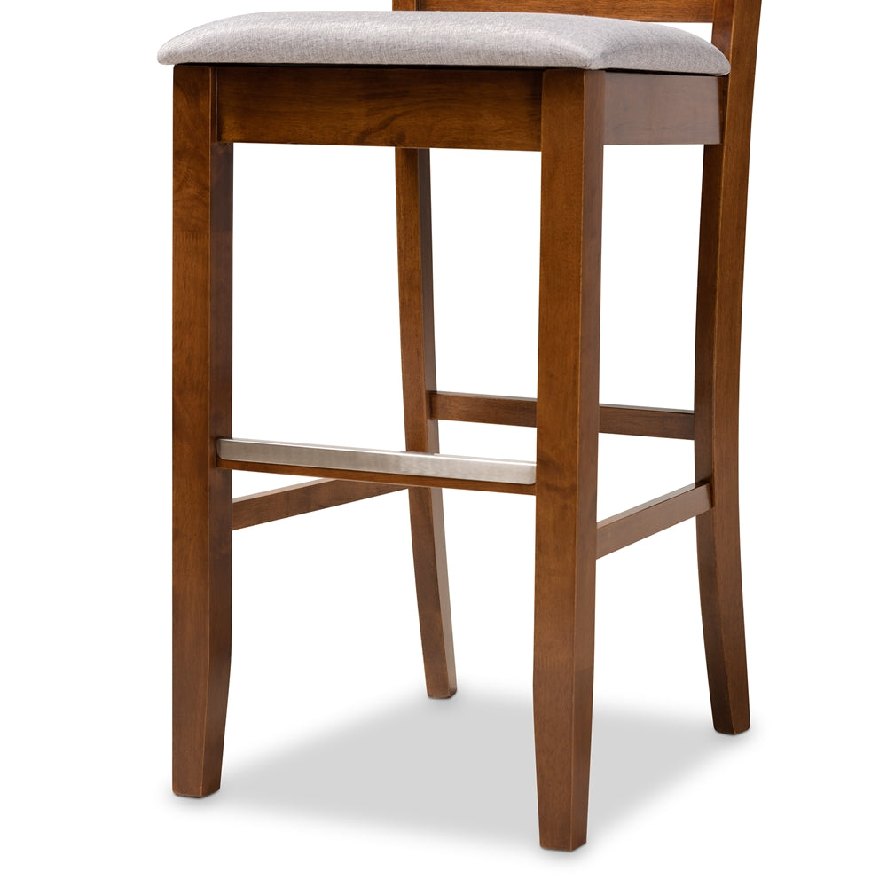 Jason Modern and Contemporary Grey Fabric Upholstered and Walnut Brown Finished Wood 2-Piece Bar Stool Set