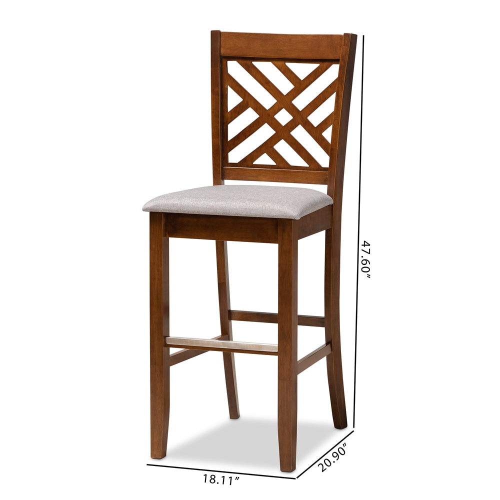 Jason Modern and Contemporary Grey Fabric Upholstered and Walnut Brown Finished Wood 2-Piece Bar Stool Set