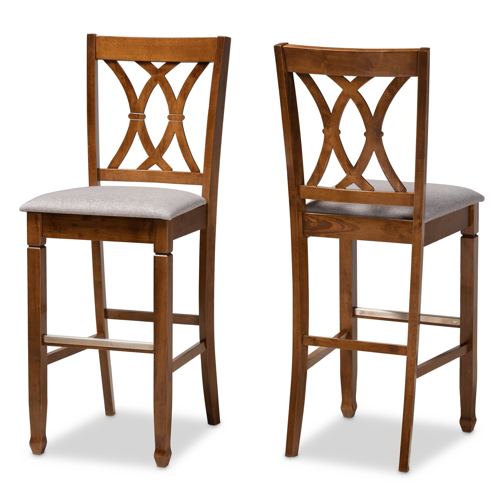 Calista Modern and Contemporary Grey Fabric Upholstered and Walnut Brown Finished Wood 2-Piece Bar Stool Set