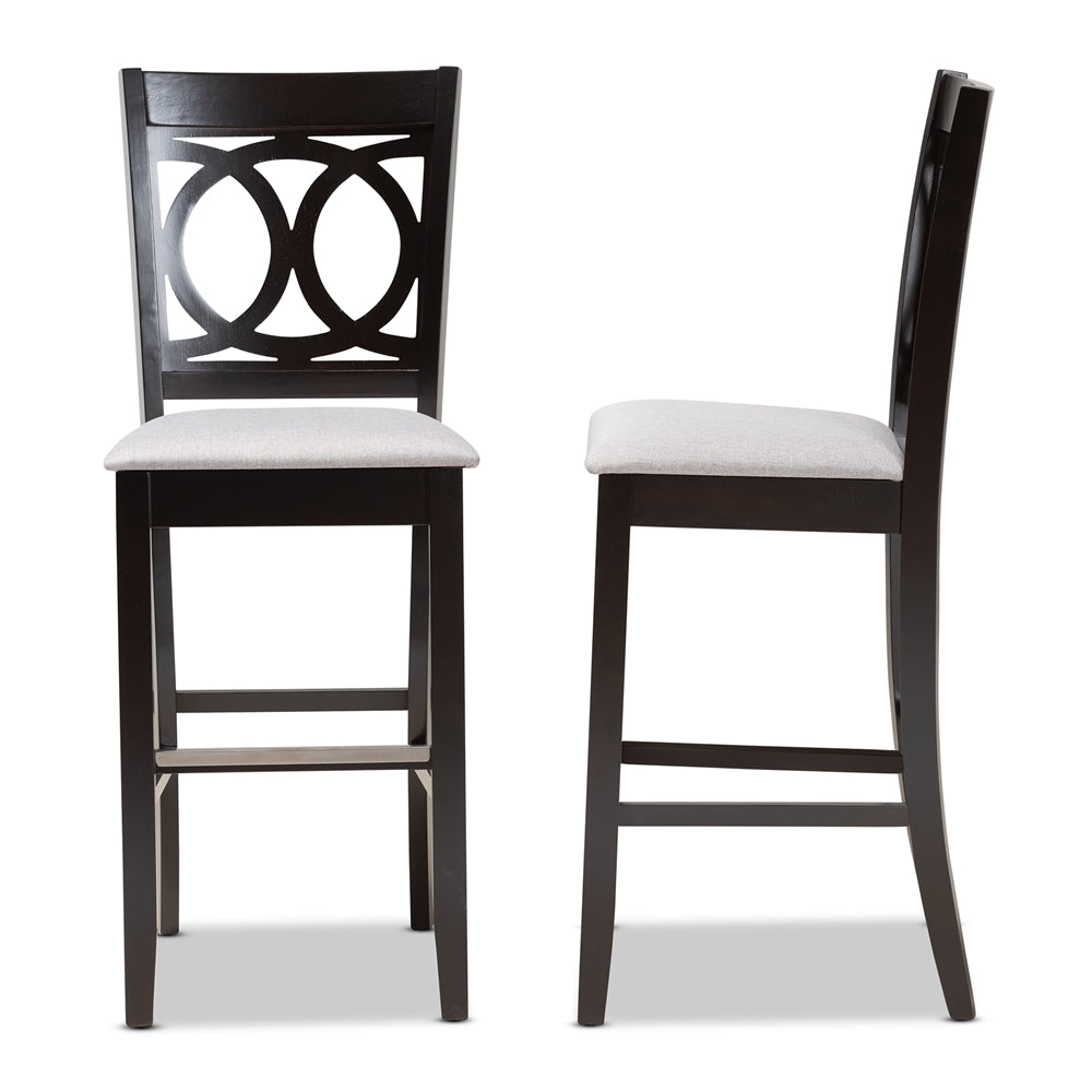 Carson Modern and Contemporary Grey Fabric Upholstered and Espresso Brown Finished Wood 2-Piece Bar Stool Set