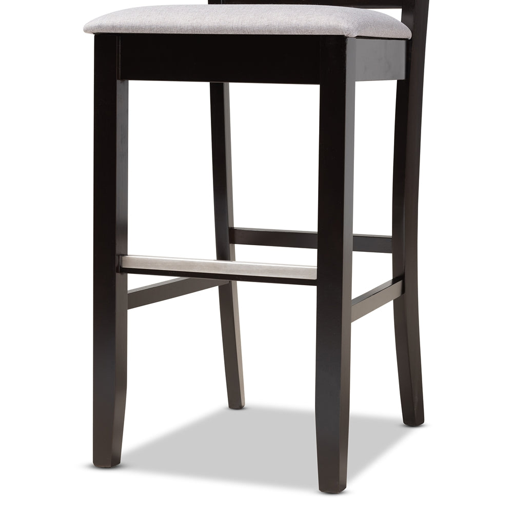 Carson Modern and Contemporary Grey Fabric Upholstered and Espresso Brown Finished Wood 2-Piece Bar Stool Set