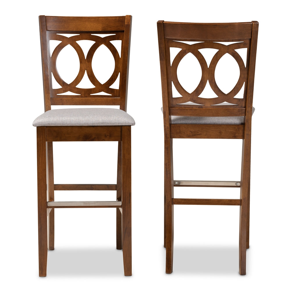 Carson Modern and Contemporary Grey Fabric Upholstered and Walnut Brown Finished Wood 2-Piece Bar Stool Set