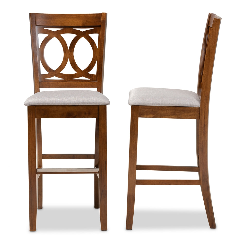 Carson Modern and Contemporary Grey Fabric Upholstered and Walnut Brown Finished Wood 2-Piece Bar Stool Set