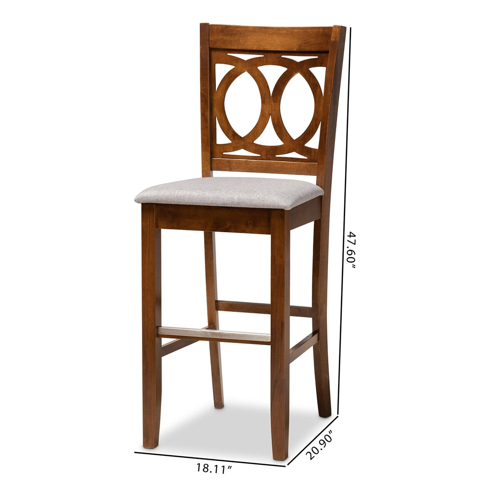 Carson Modern and Contemporary Grey Fabric Upholstered and Walnut Brown Finished Wood 2-Piece Bar Stool Set