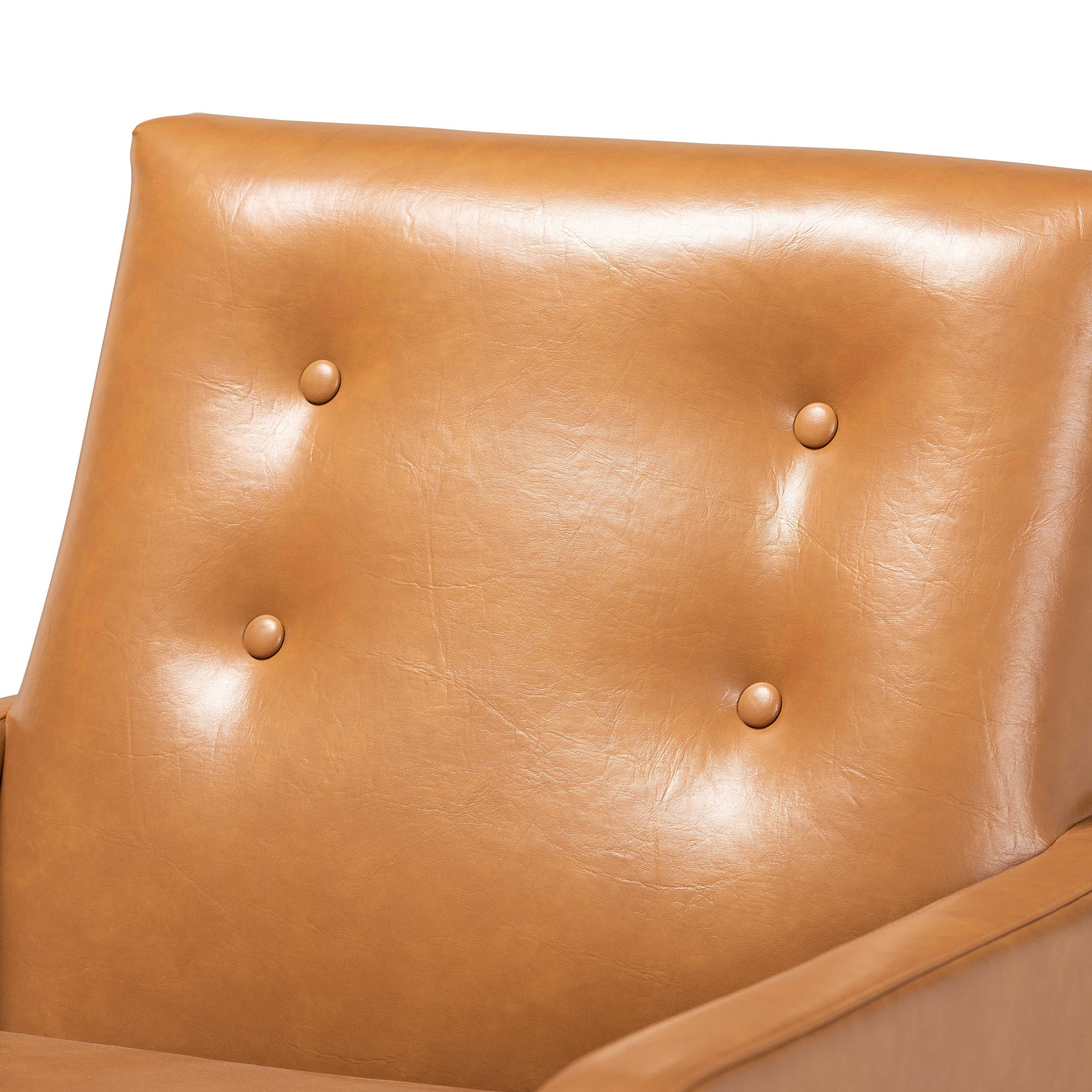 Perris Mid-Century Modern Tan Faux Leather Upholstered and Walnut Brown Finished Wood Lounge Chair