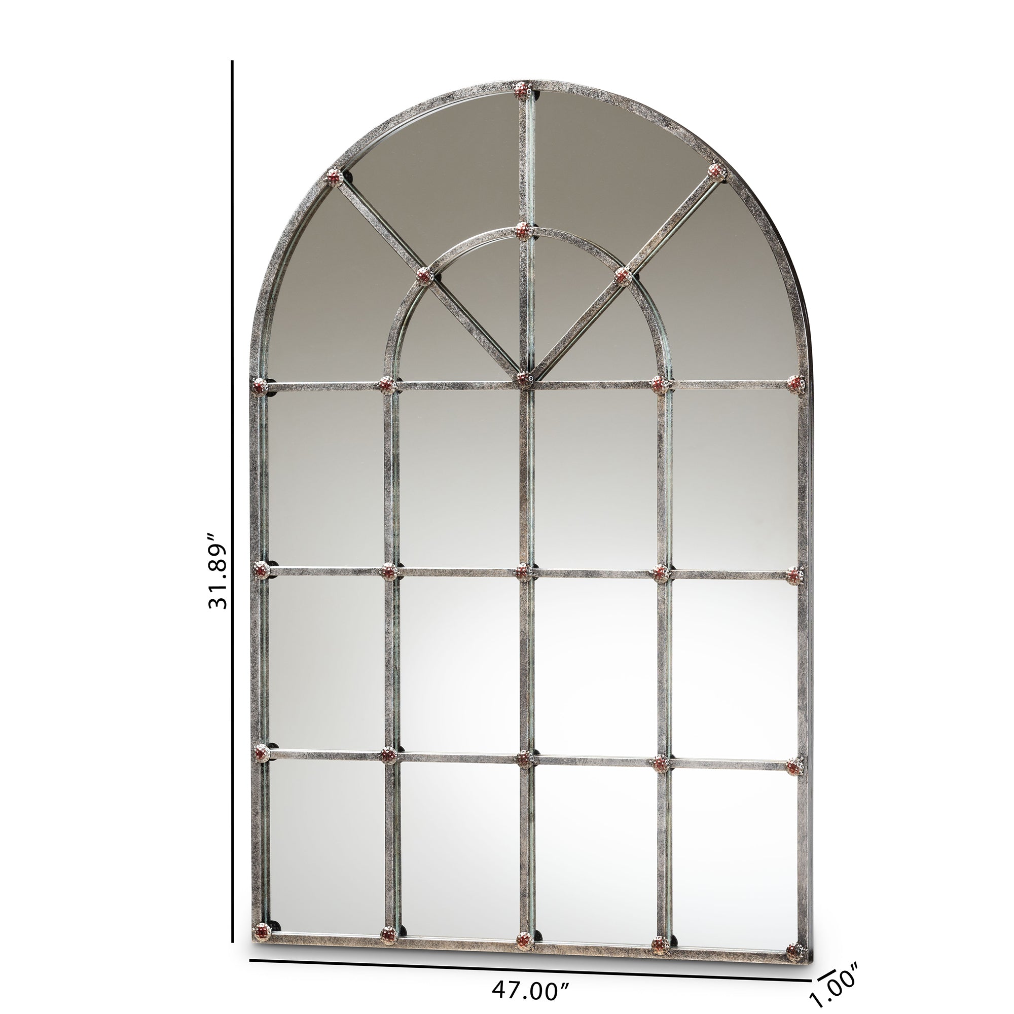 Newman Vintage Farmhouse Antique Silver Finished Arched Window Accent Wall Mirror