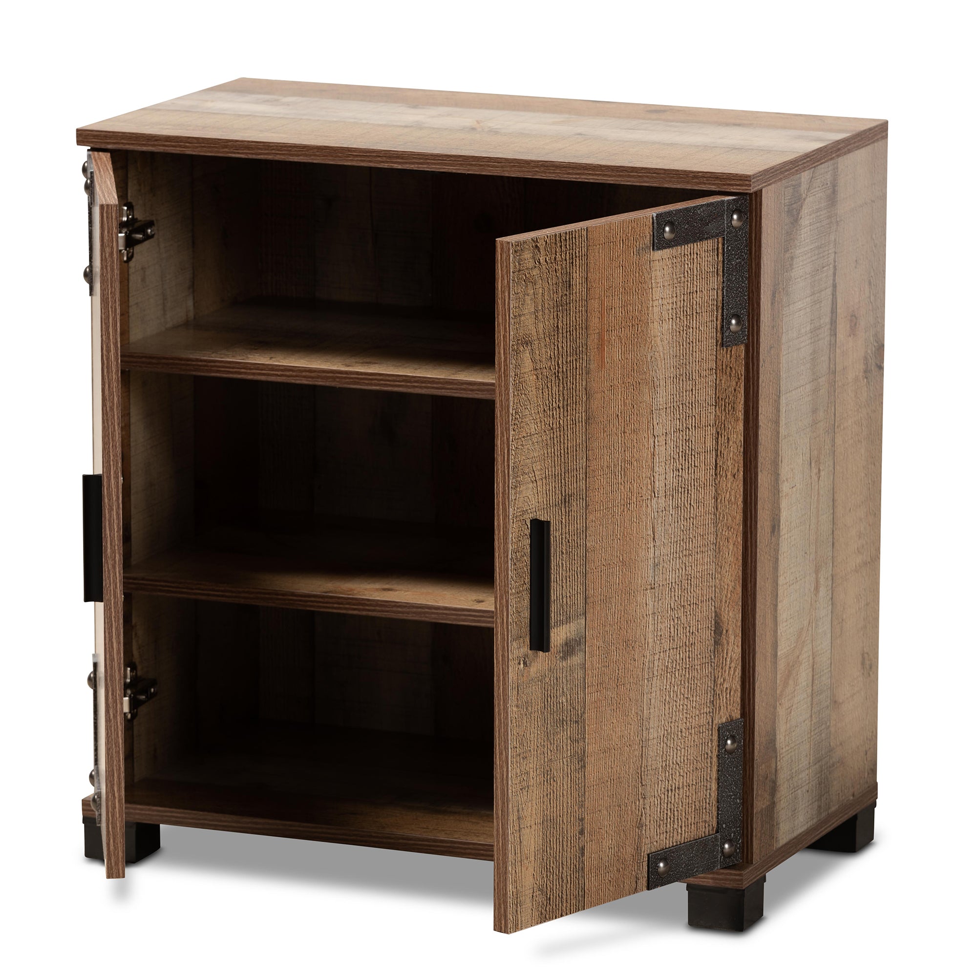 Cyrille Modern and Contemporary Farmhouse Rustic Finished Wood 2-Door Shoe Cabinet