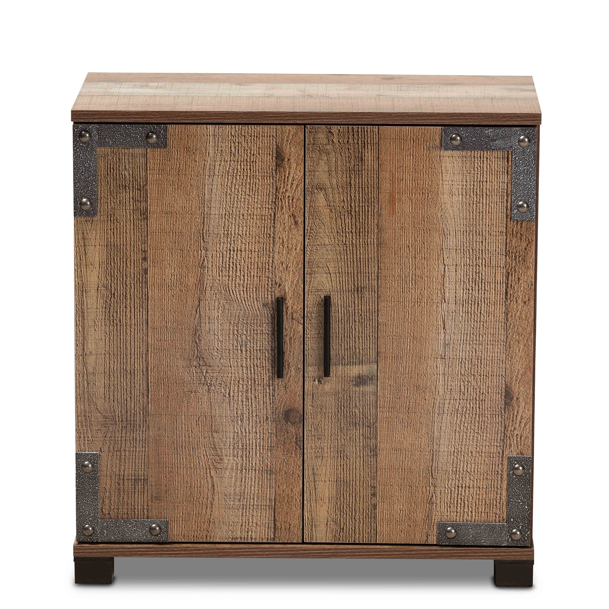 Cyrille Modern and Contemporary Farmhouse Rustic Finished Wood 2-Door Shoe Cabinet
