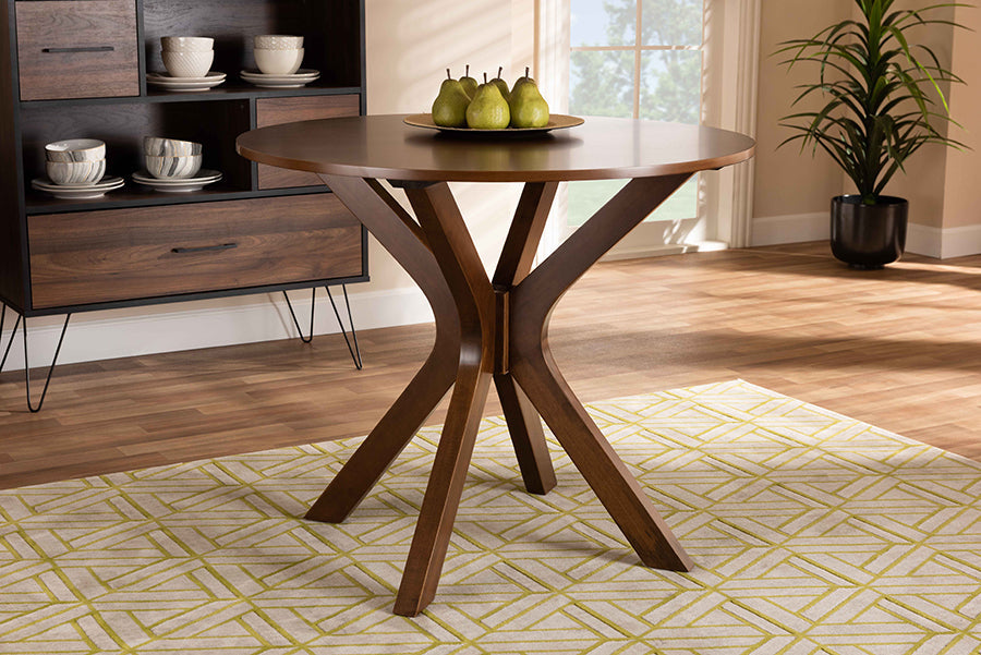 Kenji Modern and Contemporary Walnut Brown Finished 34-Inch-Wide Round Wood Dining Table