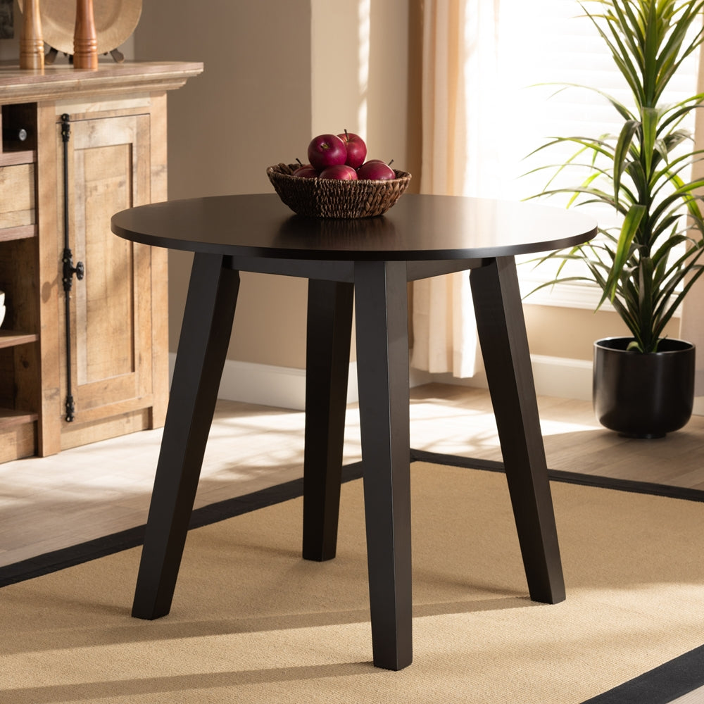 Ela Modern and Contemporary Dark Brown Finished 35-Inch-Wide Round Wood Dining Table