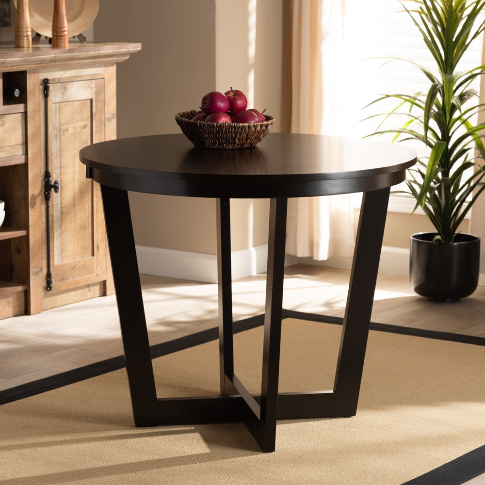 Alayna Modern and Contemporary Dark Brown Finished 35-Inch-Wide Round Wood Dining Table