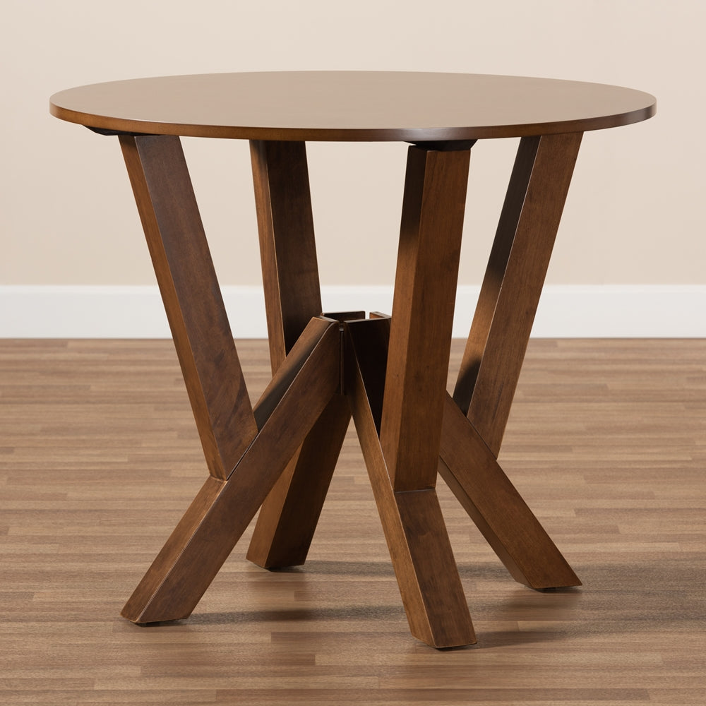 Irene Modern and Contemporary Walnut Brown Finished 35-Inch-Wide Round Wood Dining Table