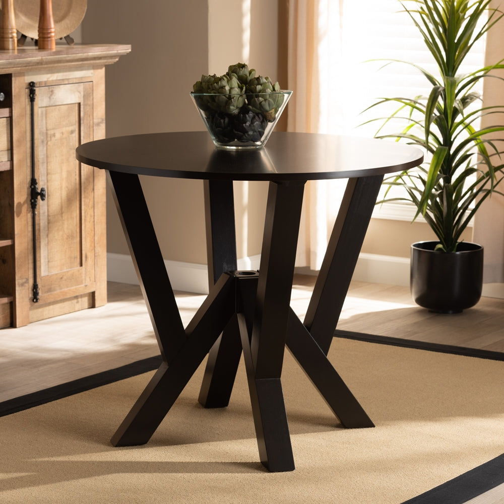 Irene Modern and Contemporary Dark Brown Finished 35-Inch-Wide Round Wood Dining Table