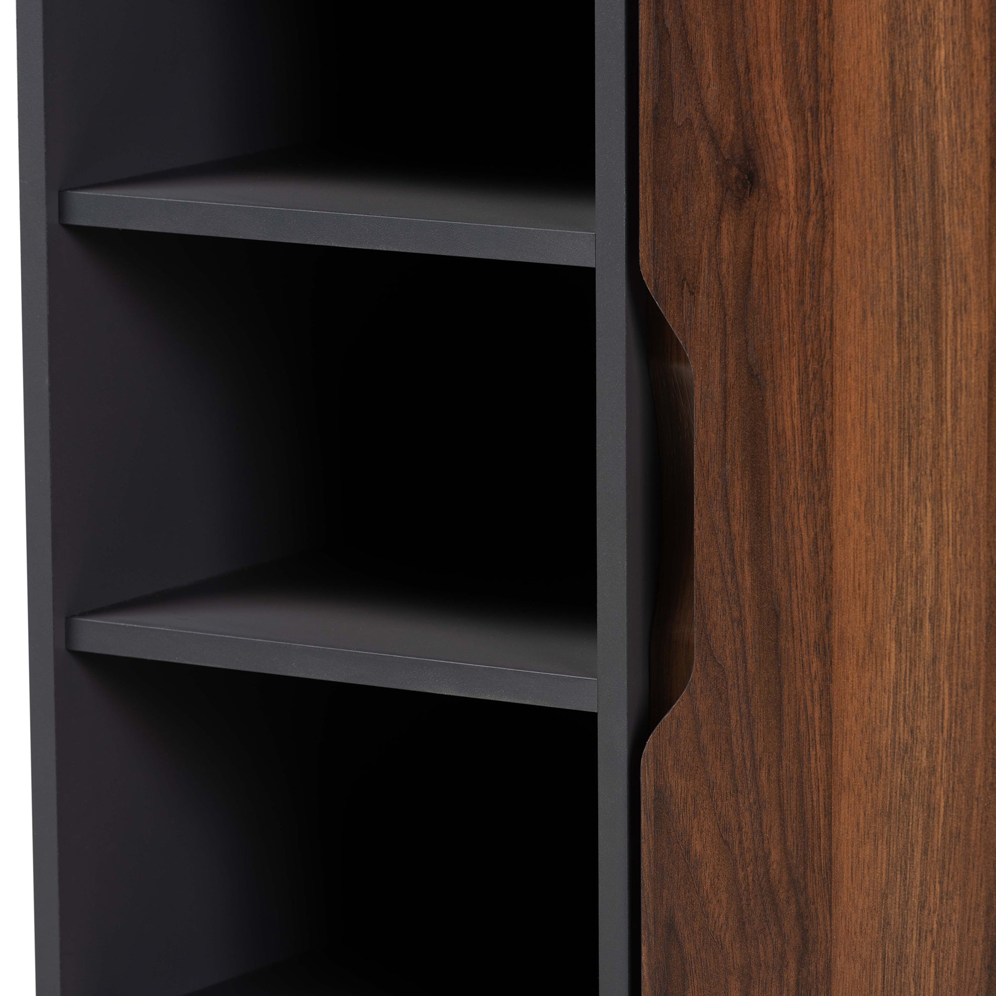 Idina Mid-Century Modern Two-Tone Walnut Brown and Grey Finished Wood 1-Door Shoe Cabinet