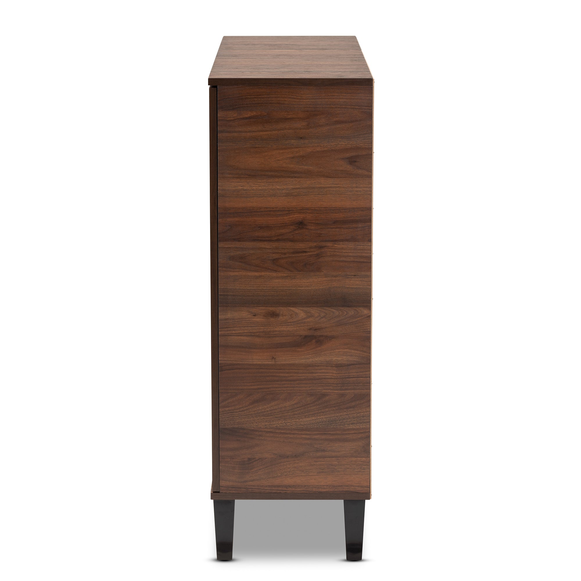 Idina Mid-Century Modern Two-Tone Walnut Brown and Grey Finished Wood 2-Door Shoe Cabinet