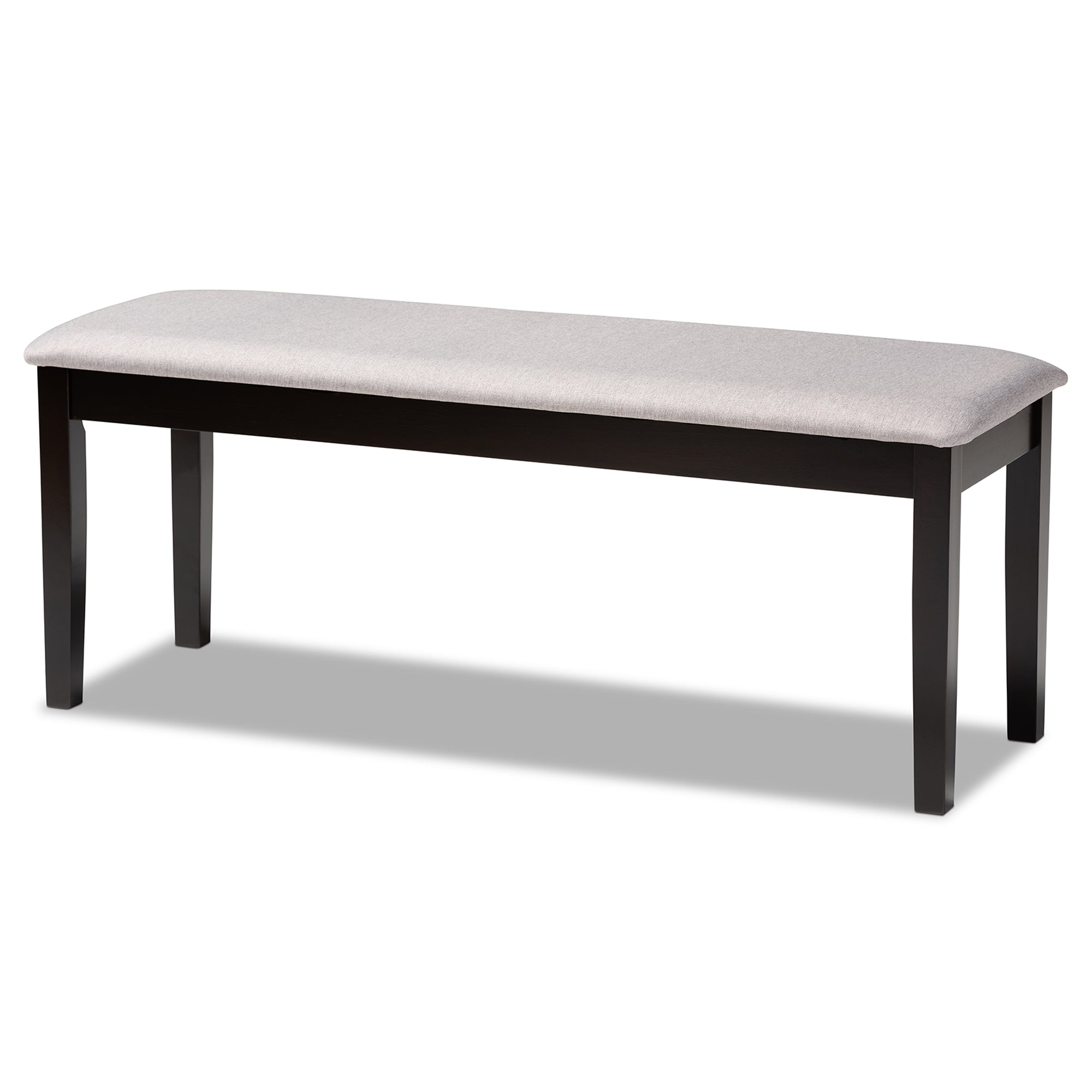 Teresa Modern and Contemporary Transitional Grey Fabric Upholstered and Dark Brown Finished Wood Dining Bench