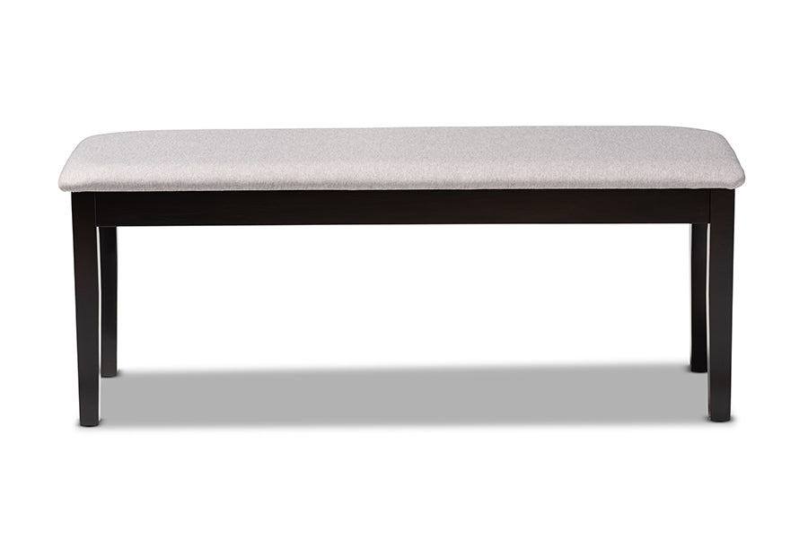 Teresa Modern and Contemporary Transitional Grey Fabric Upholstered and Dark Brown Finished Wood Dining Bench