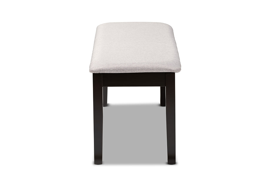 Teresa Modern and Contemporary Transitional Grey Fabric Upholstered and Dark Brown Finished Wood Dining Bench