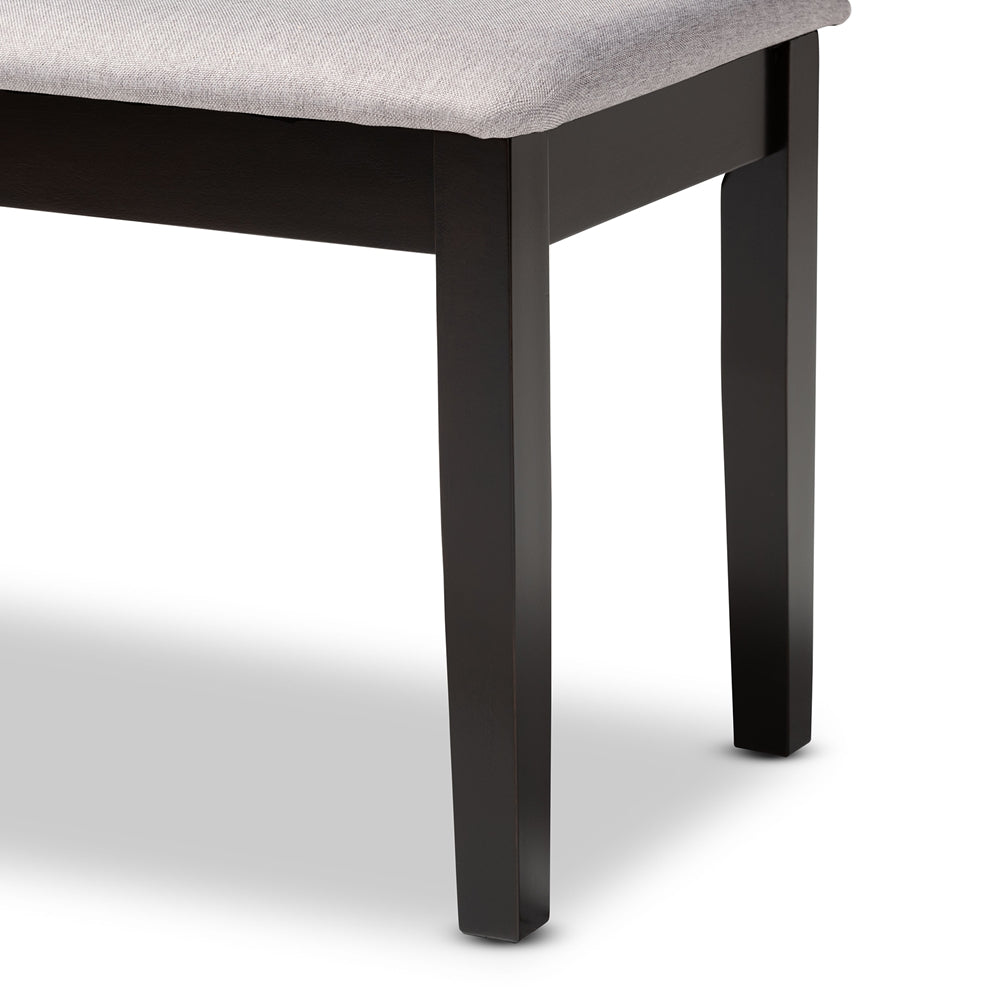 Teresa Modern and Contemporary Transitional Grey Fabric Upholstered and Dark Brown Finished Wood Dining Bench