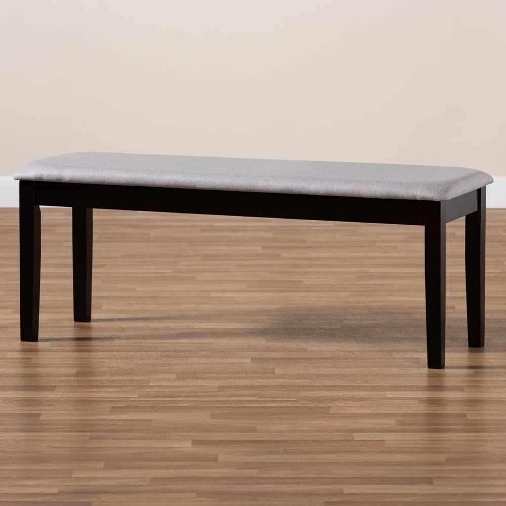 Teresa Modern and Contemporary Transitional Grey Fabric Upholstered and Dark Brown Finished Wood Dining Bench
