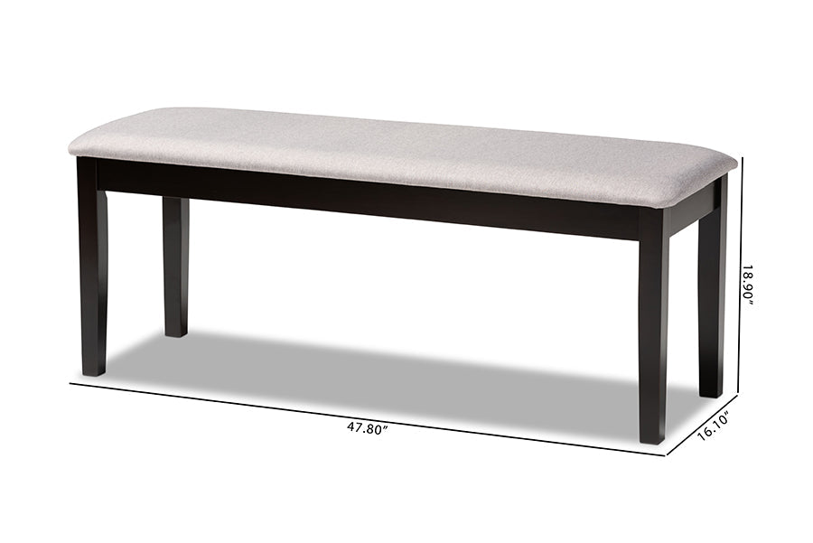 Teresa Modern and Contemporary Transitional Grey Fabric Upholstered and Dark Brown Finished Wood Dining Bench