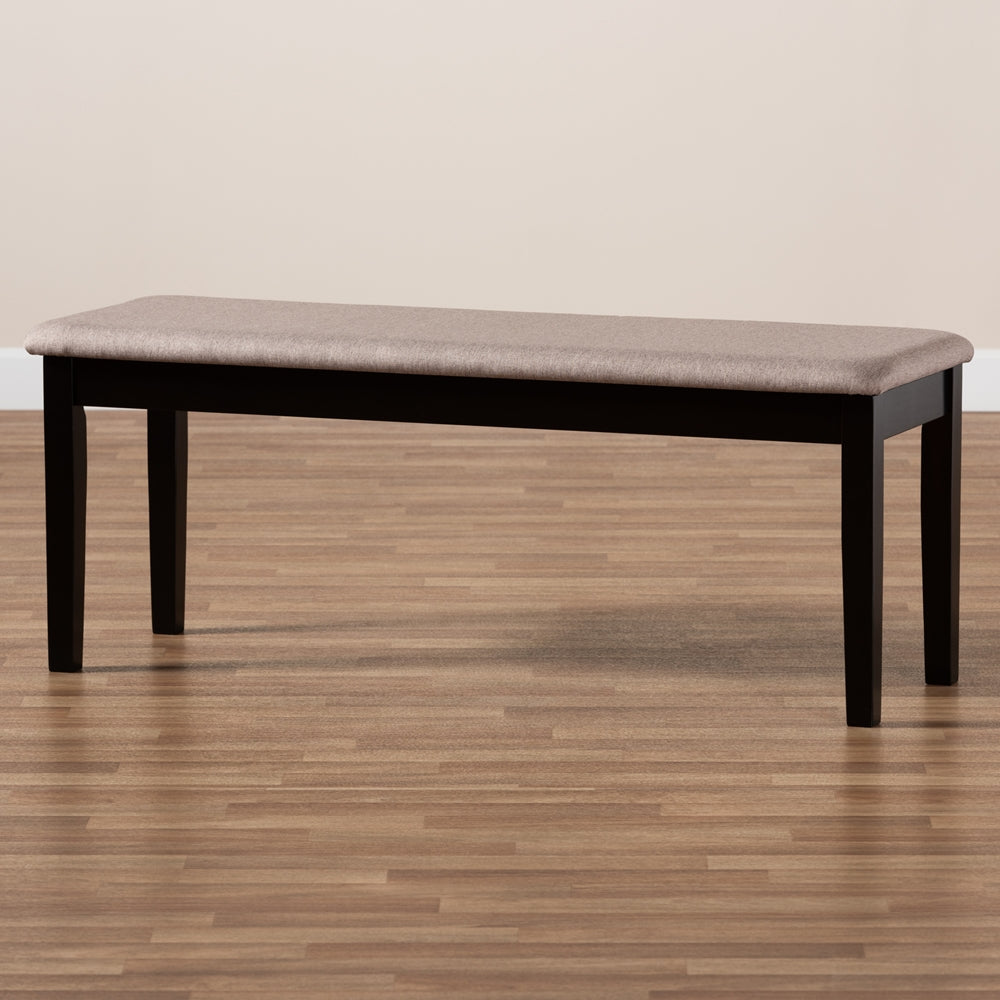 Teresa Modern and Contemporary Transitional Sand Fabric Upholstered and Dark Brown Finished Wood Dining Bench