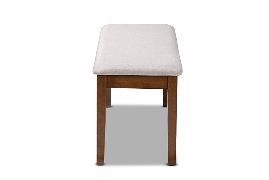 Teresa Modern and Contemporary Transitional Grey Fabric Upholstered and Walnut Brown Finished Wood Dining Bench