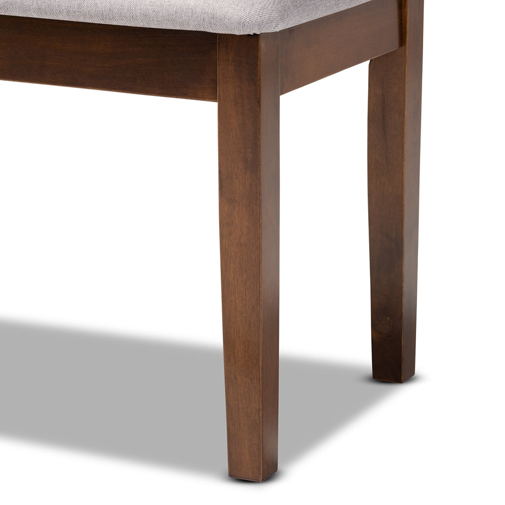 Teresa Modern and Contemporary Transitional Grey Fabric Upholstered and Walnut Brown Finished Wood Dining Bench