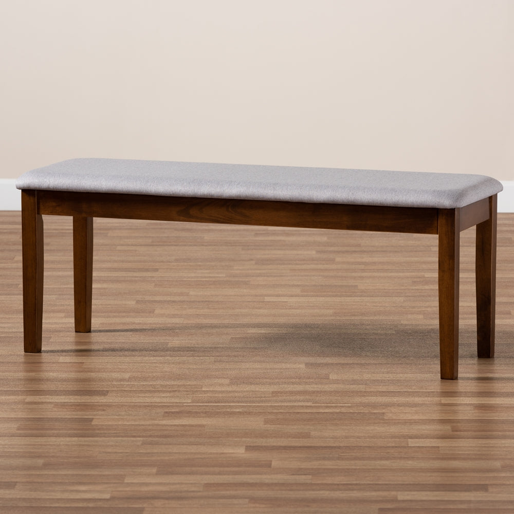 Teresa Modern and Contemporary Transitional Grey Fabric Upholstered and Walnut Brown Finished Wood Dining Bench