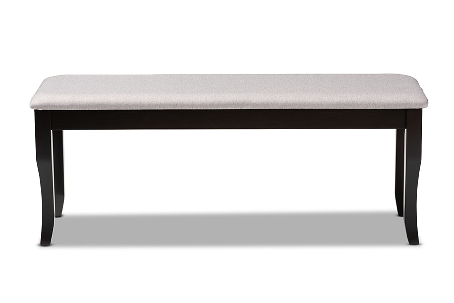 Cornelie Modern and Contemporary Transitional Grey Fabric Upholstered and Dark Brown Finished Wood Dining Bench