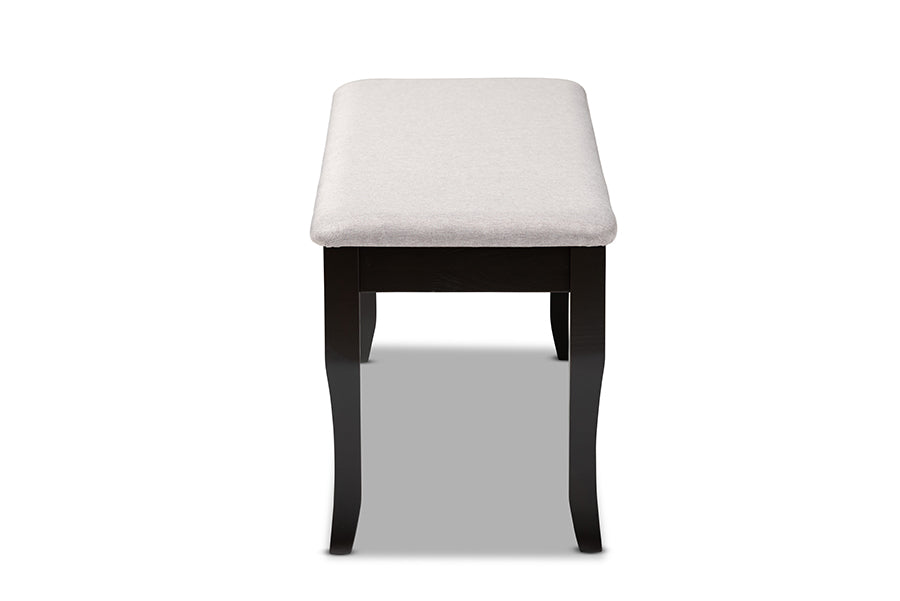 Cornelie Modern and Contemporary Transitional Grey Fabric Upholstered and Dark Brown Finished Wood Dining Bench