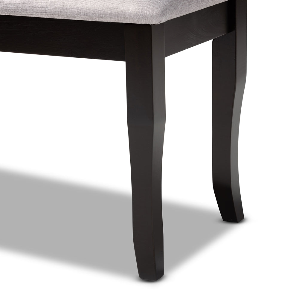 Cornelie Modern and Contemporary Transitional Grey Fabric Upholstered and Dark Brown Finished Wood Dining Bench
