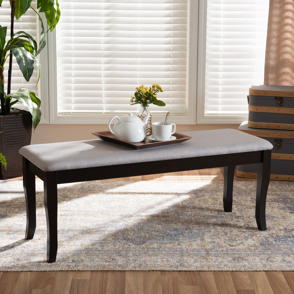 Cornelie Modern and Contemporary Transitional Grey Fabric Upholstered and Dark Brown Finished Wood Dining Bench