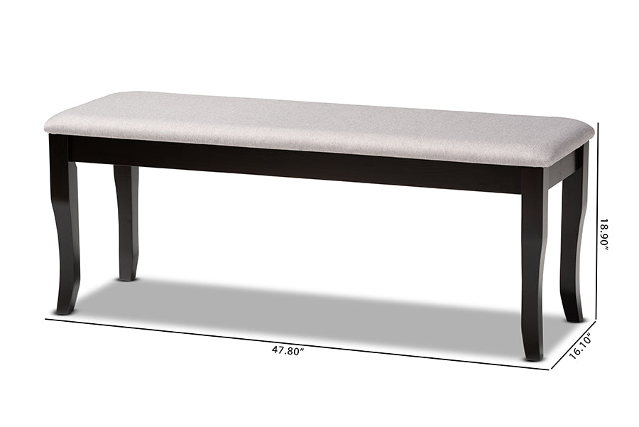 Cornelie Modern and Contemporary Transitional Grey Fabric Upholstered and Dark Brown Finished Wood Dining Bench