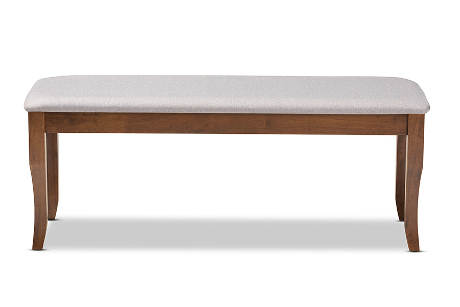 Cornelie Modern and Contemporary Transitional Grey Fabric Upholstered and Walnut Brown Finished Wood Dining Bench