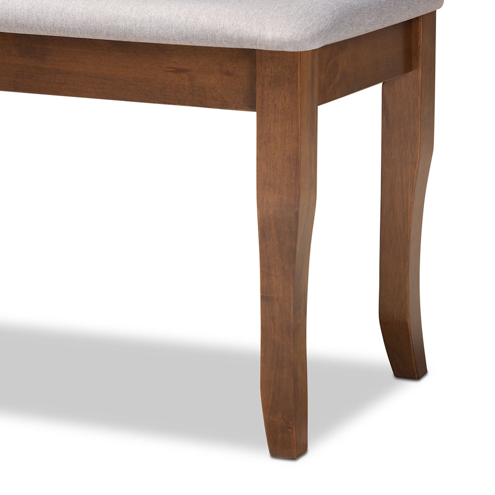 Cornelie Modern and Contemporary Transitional Grey Fabric Upholstered and Walnut Brown Finished Wood Dining Bench