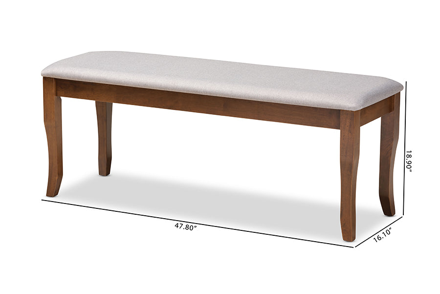 Cornelie Modern and Contemporary Transitional Grey Fabric Upholstered and Walnut Brown Finished Wood Dining Bench