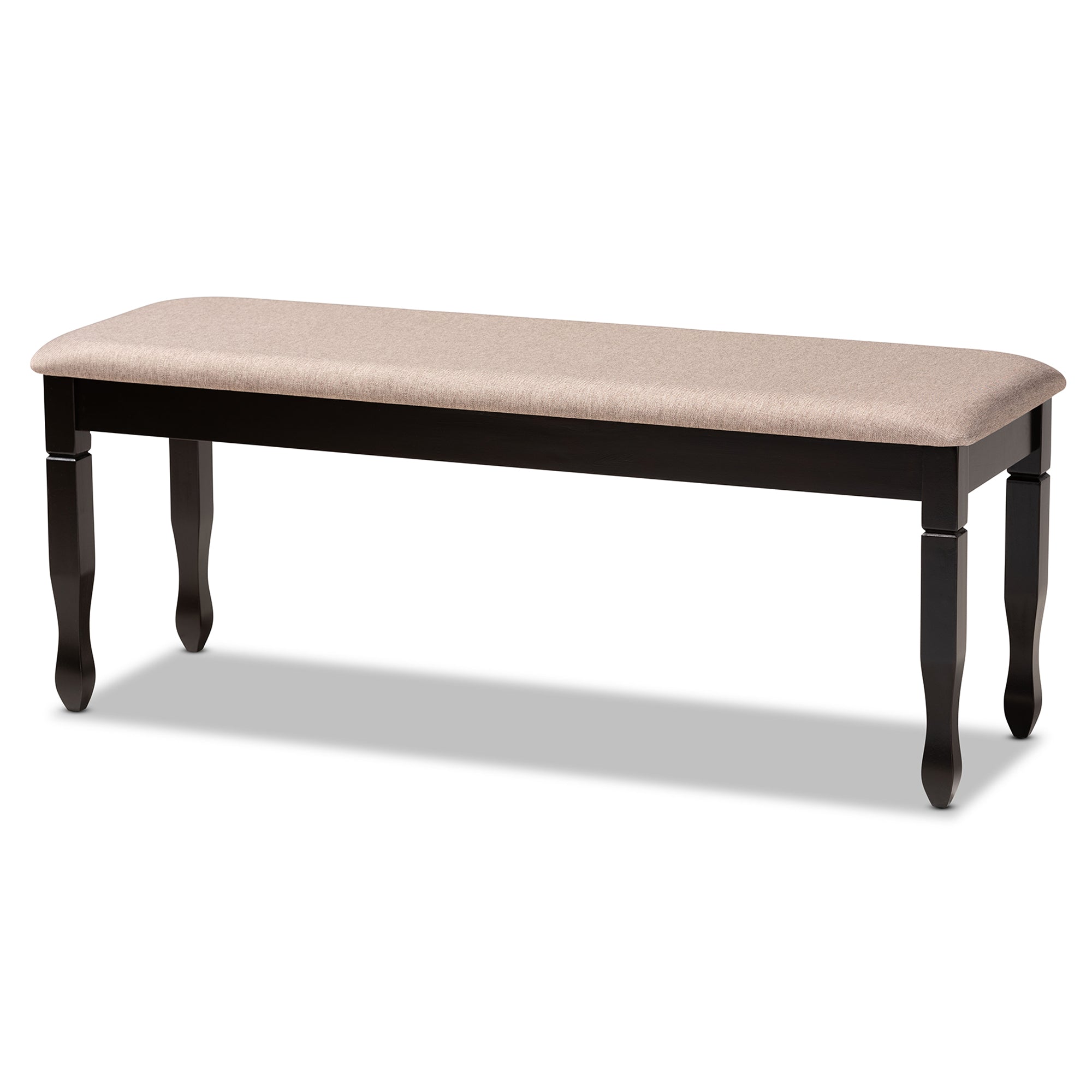 Corey Modern and Contemporary Sand Fabric Upholstered and Dark Brown Finished Wood Dining Bench