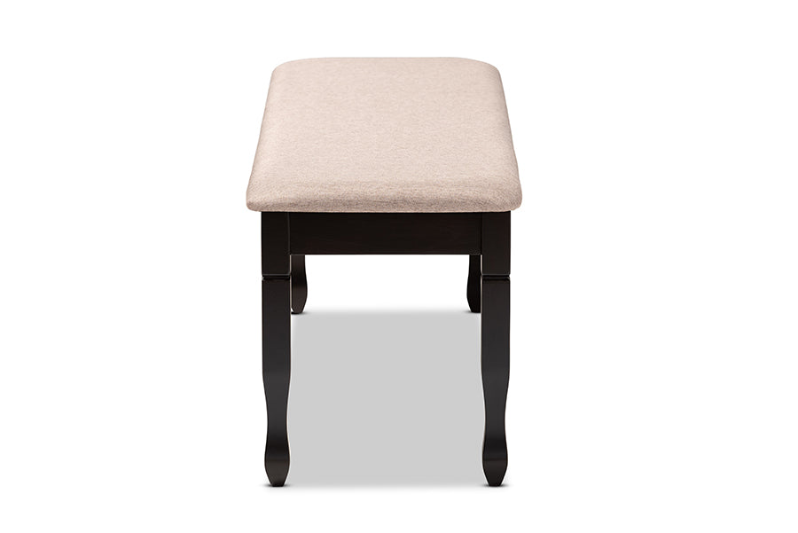 Corey Modern and Contemporary Sand Fabric Upholstered and Dark Brown Finished Wood Dining Bench