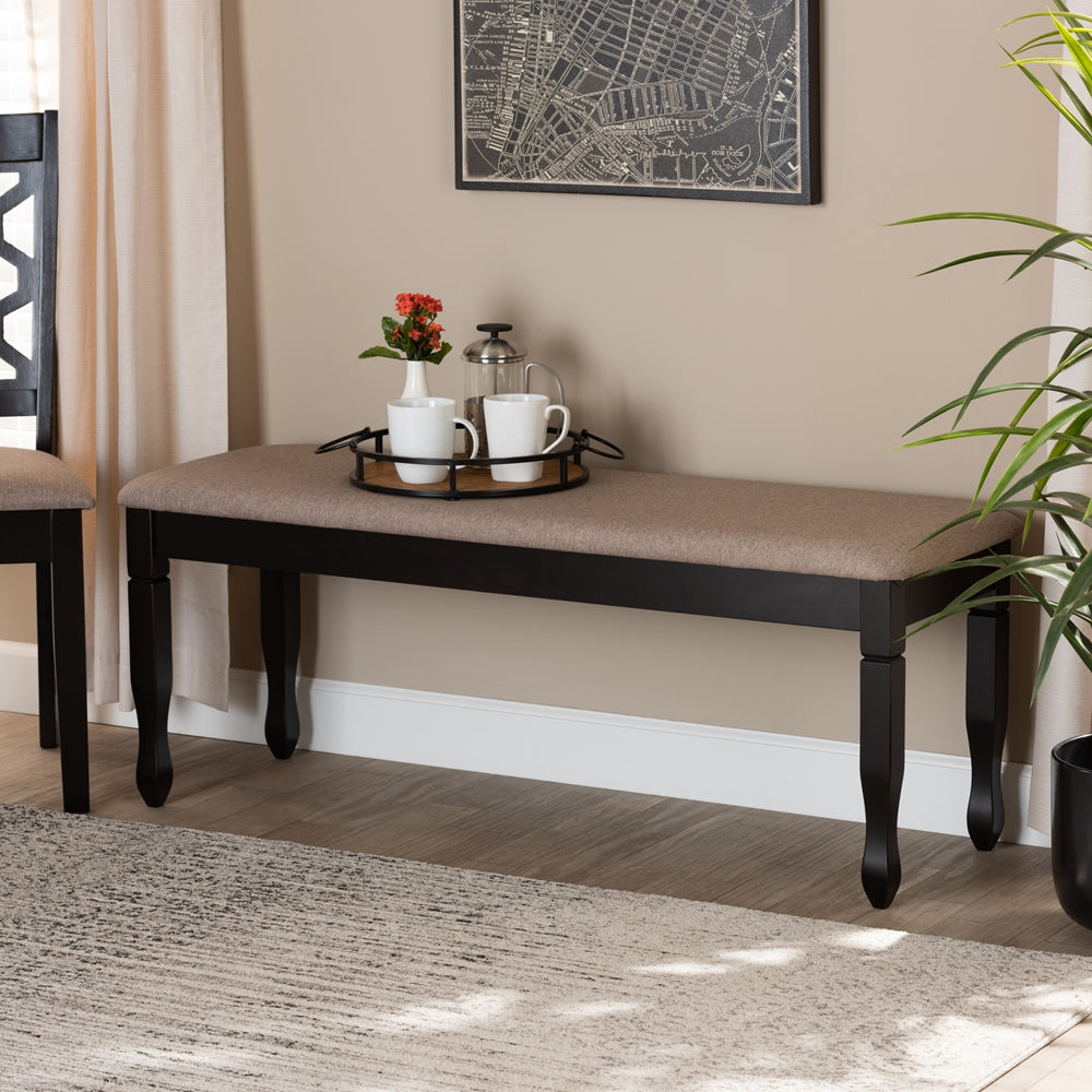 Corey Modern and Contemporary Sand Fabric Upholstered and Dark Brown Finished Wood Dining Bench